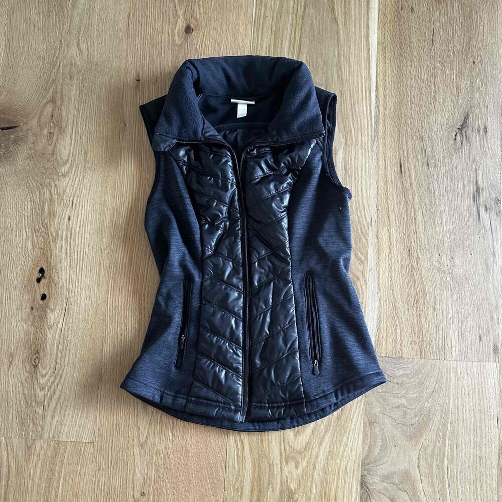 Zella Womens Quilted Vest Size Small Black Zip Up Sleeveless Insulated